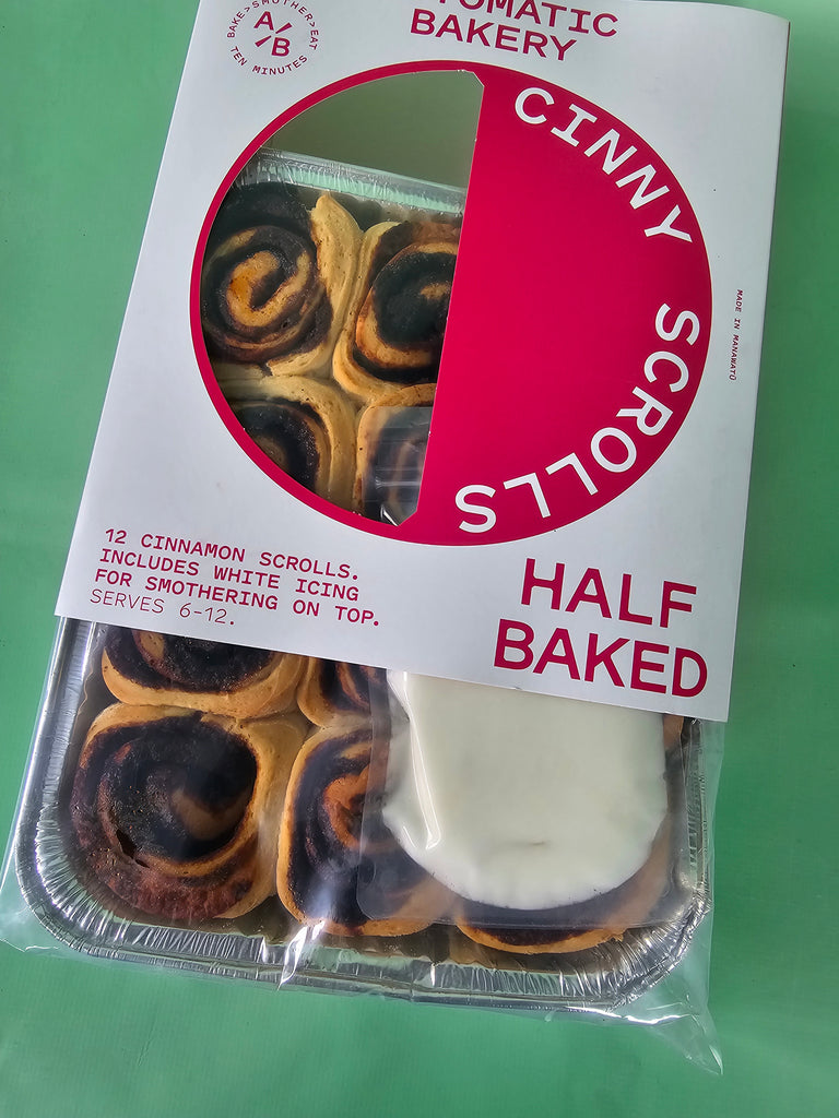 HALF BAKED Cinny Scrolls x 12 with White Icing