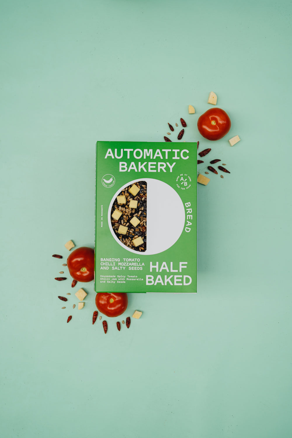 HALF BAKED BREAD - BANGING TOMATO CHILLI MOZZARELLA + SALTY SEEDS